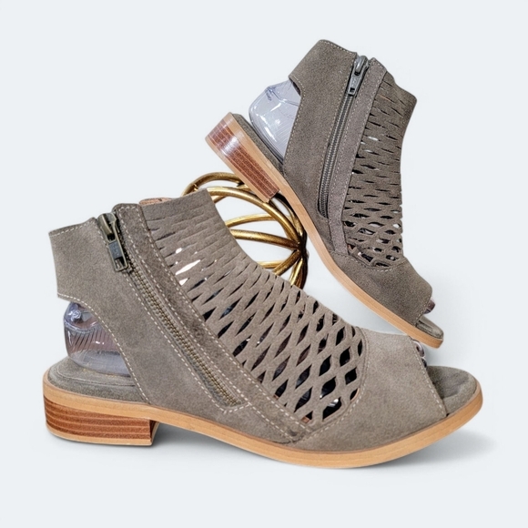 Diba Olive Green Suede Open Weave Peep-Toe Ankle Boots Sandals Size 8 Booties - Picture 16 of 16